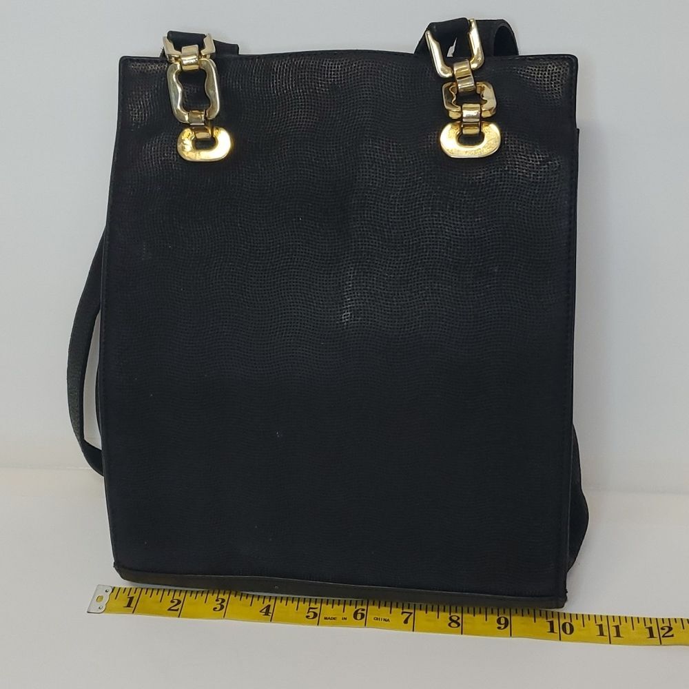 2 Effe Italian Vintage Structured Italian Black Leather Shoulder Bag Snap Closur - Picture 2 of 9